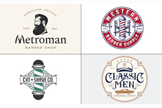do modern retro barber shop hair stylist salon logo design