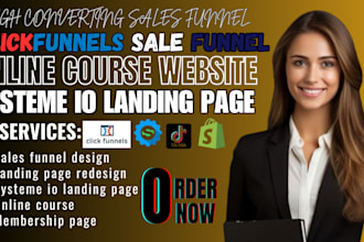 do clickfunnel sales funnel, landing page in systeme io, course promotion udemy