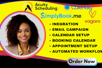 setup acuity scheduling, calendly, simplybook me, vagaro booking appointment