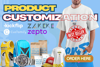 setup 2d 3d shopify zakeke product configuration  customily kickflip teeinblue