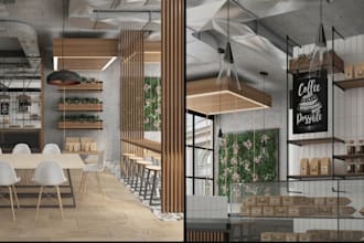refurbish 3d v ray cafe spot, fast food, coffee spot,hotel lounge in vectorworks