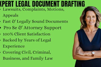 draft court pleadings, motion, lawsuit, complaint, petition, appeal, answer, nda