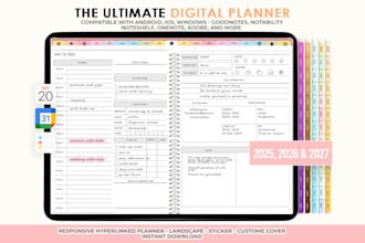 design hyperlinked planner, etsy digital planner, digital journal, etsy shop