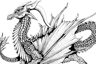 illustrate fantasy creatures as inked lineart with no ai