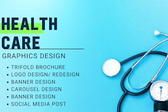 design health care brochure, logo, health care banner, social media post, ads