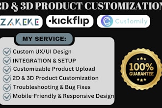 2d 3d product configurator for shopify, etsy with zakeke kickflip and customily