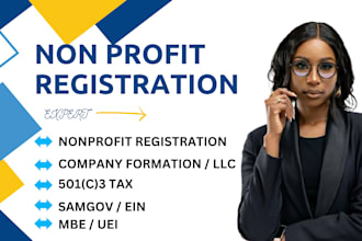 non profit registration, 501c3 tax, mbe ein samgov uei, llc, company formation