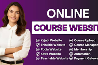 design online course website, kajabi website, podia thinkific, teachable website