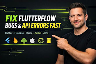fix flutter bugs, firebase, stripe API, auth0, firestore, postgresql, okta
