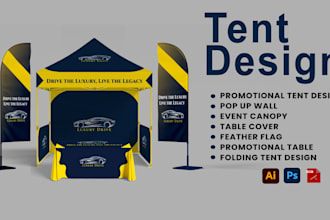 design canopy tent, backdrop, table cover, feather flag, roll up banner
