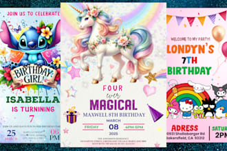 design kids birthday invitation birthday party, girl birthday invite card