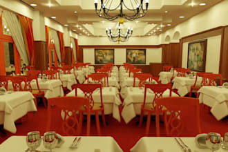 redesign 3d buffet, hotel restaurant, fine dinning, ice cream restaurant, pub