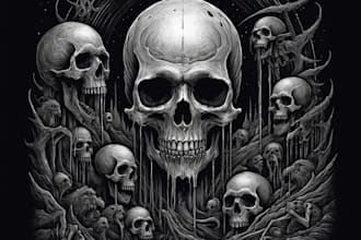 draw dark art illustration for metal t shirt merchadise