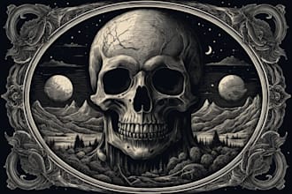draw dark art illustration in vintage engraving style