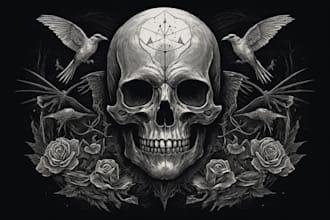 draw dark art illustration with engraving style