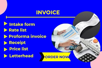 do intake form rate list proforma invoice receipt price list letterhead