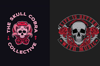 do retro skull rose tattoo logo and t shirt design
