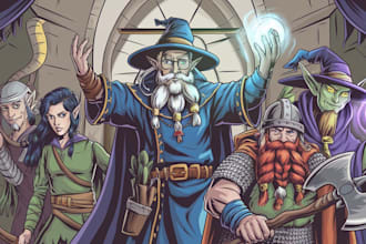 draw a dnd art party character, fantasy, monster
