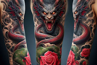 create realistic custom tattoo design, tattoo sleeve