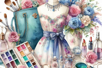 draw fashion illustration or clip art in watercolor style