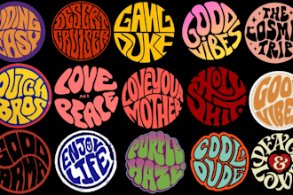make hand drawn circle typography  70s logo 80s