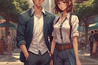 unique couple character from photo in anime style