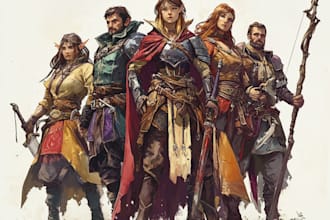make fantasy dnd art, monster character, game art, sheet, and dnd party