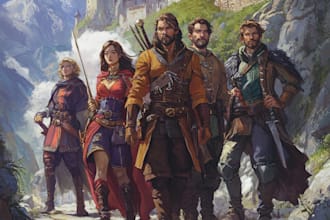 draw dnd, fantasy character, dnd party, and concept art