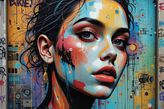 draw abstract art colorful digital oil painting portrait