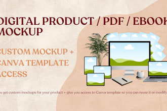 create a mockup for digital product, ebook, pdf and canva template