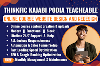 create online course website on thinkific, kajabi sales funnel teachable podia