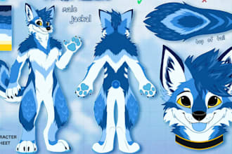 draw cute reference sheet for furry fursona fluffy anthro feral paw ref sheet
