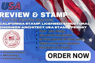 licensed florida, california , USA architect building plan stamp for approval