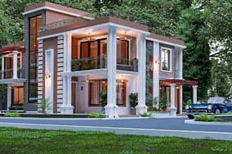 rebuild latest architectural interior, bungalow exterior, road side,wooden house