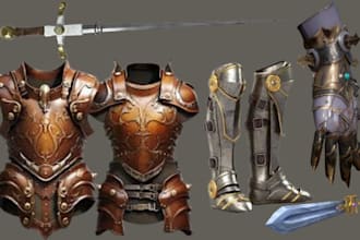 design custom 3d wearable full body cosplay model armor, 3d sword for printing