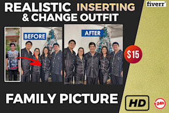 realistic insert and change outfit for family pictures