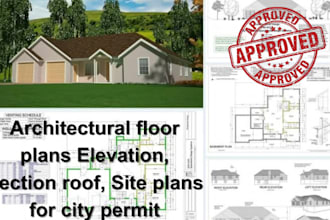 design architectural floor plans elevation, section roof, site plans city permit
