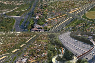design 3d landscape space,10km road track rendering, map, forest walkthrough