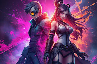 design cyberpunk and fantasy character splash art