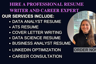 write, design resume cover letter for data science, business and data analyst