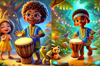 do african american children story book illustration and 3d children story book