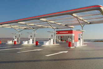 do realistic 3d carwash, 3d fuel station, 3d supermarket, 3d rendering