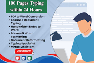 do english typing, data entry, 100 pages in 24 hours