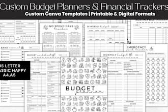design budget planners, financial trackers, savings expense templates, checklist