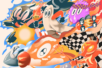 create bold vibrant colorful digital illustrations
