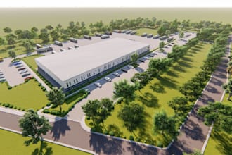 cgi interior, wearhouse design, factory, industrial, walkthrough with rendering