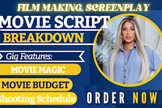 provide a script or film breakdown, shooting schedule in movie magic