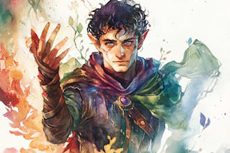 illustrate your d and d character watercolor portrait