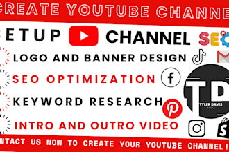 create setup manage youtube channel with logo, banner, thumbnails, intro, outro