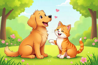 create vector illustration dog cat animal pet cartoon portrait